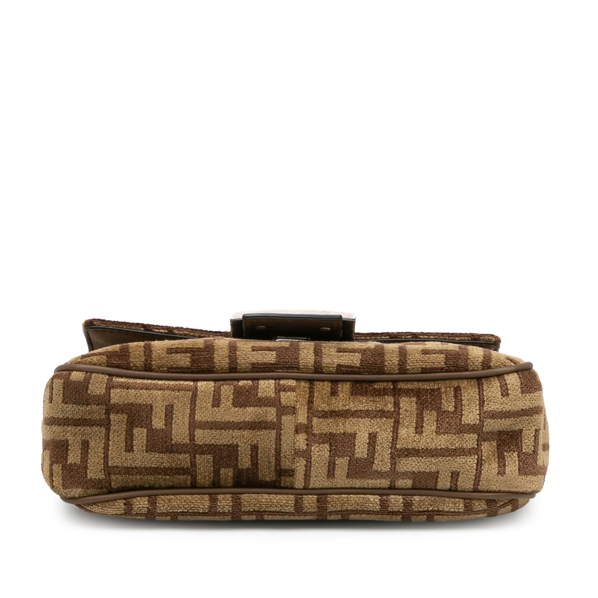 Brown Fendi Zucca Wool Chain Midi Baguette Shoulder Bag