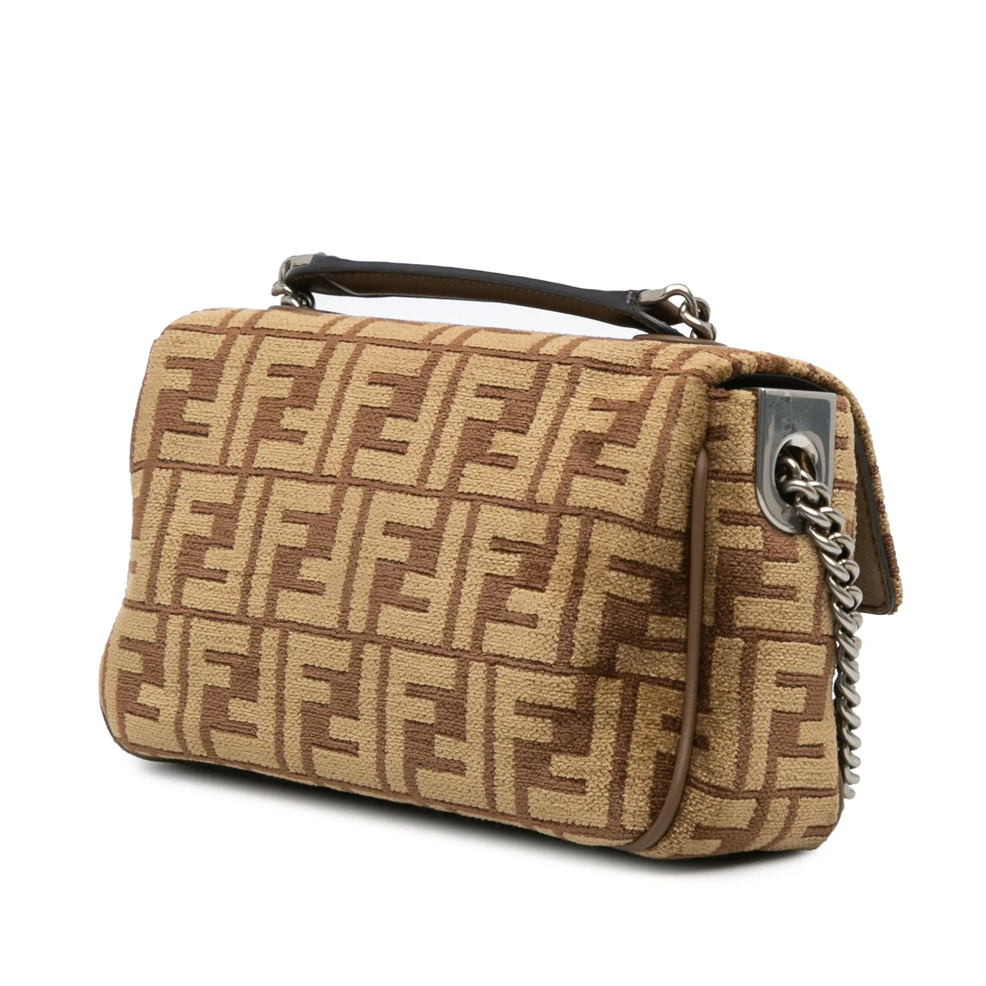 Brown Fendi Zucca Wool Chain Midi Baguette Shoulder Bag