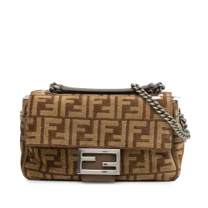 Brown Fendi Zucca Wool Chain Midi Baguette Shoulder Bag