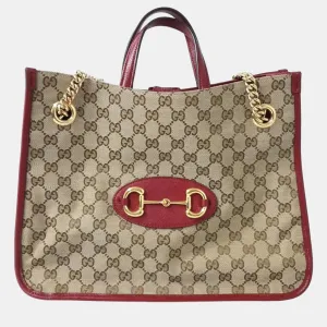Brown GG Canvas 1955 Horsebit Medium Tote Bag