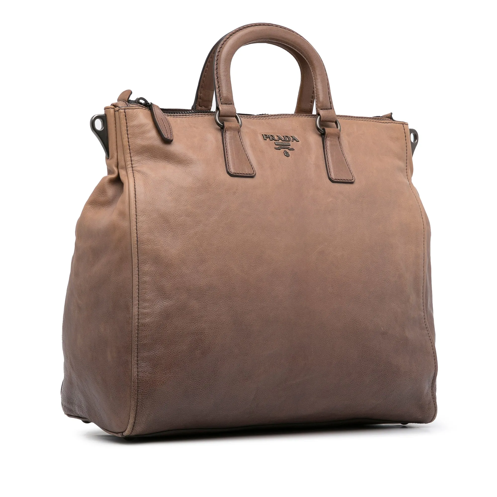 Brown Prada Glace Calf Ombre Leather Satchel