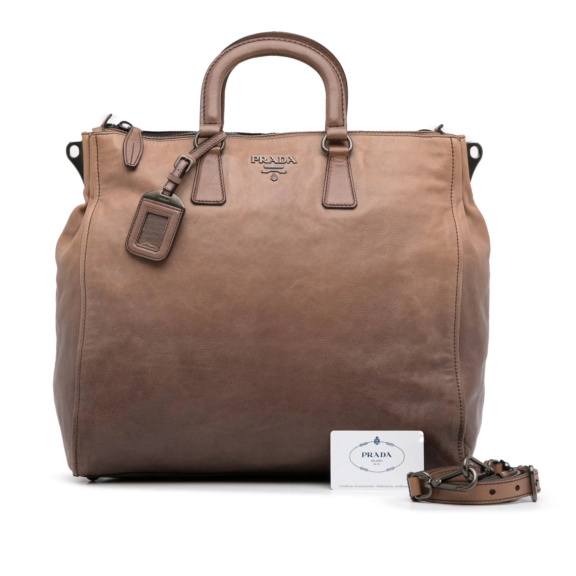 Brown Prada Glace Calf Ombre Leather Satchel