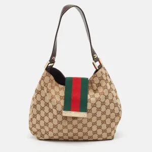 Brown/Beige GG Canvas and Leather Small New Ladies Web Hobo
