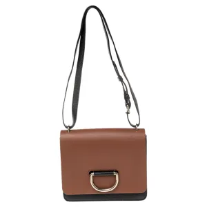 Brown/Black Leather Small D-Ring Shoulder Bag