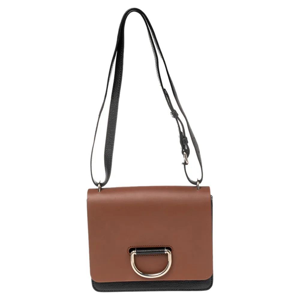 Brown/Black Leather Small D-Ring Shoulder Bag