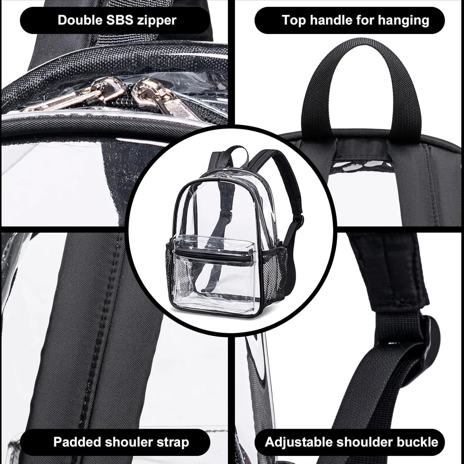 BTOOP Clear Mini Backpack Stadium Events Approved 12x12x6 Small Transparent Bag Plastic See Through Backpacks for Work Festival Security Travel
