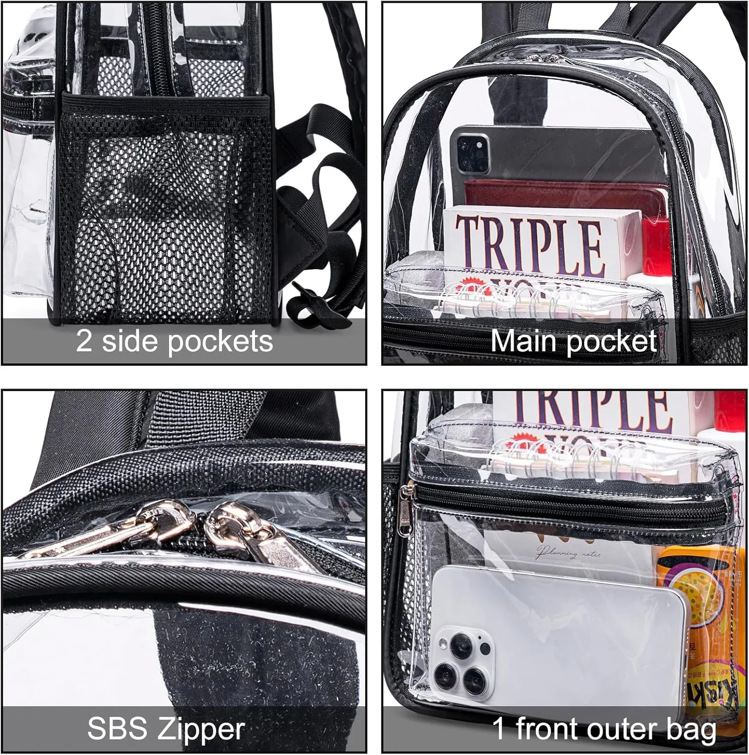 BTOOP Clear Mini Backpack Stadium Events Approved 12x12x6 Small Transparent Bag Plastic See Through Backpacks for Work Festival Security Travel