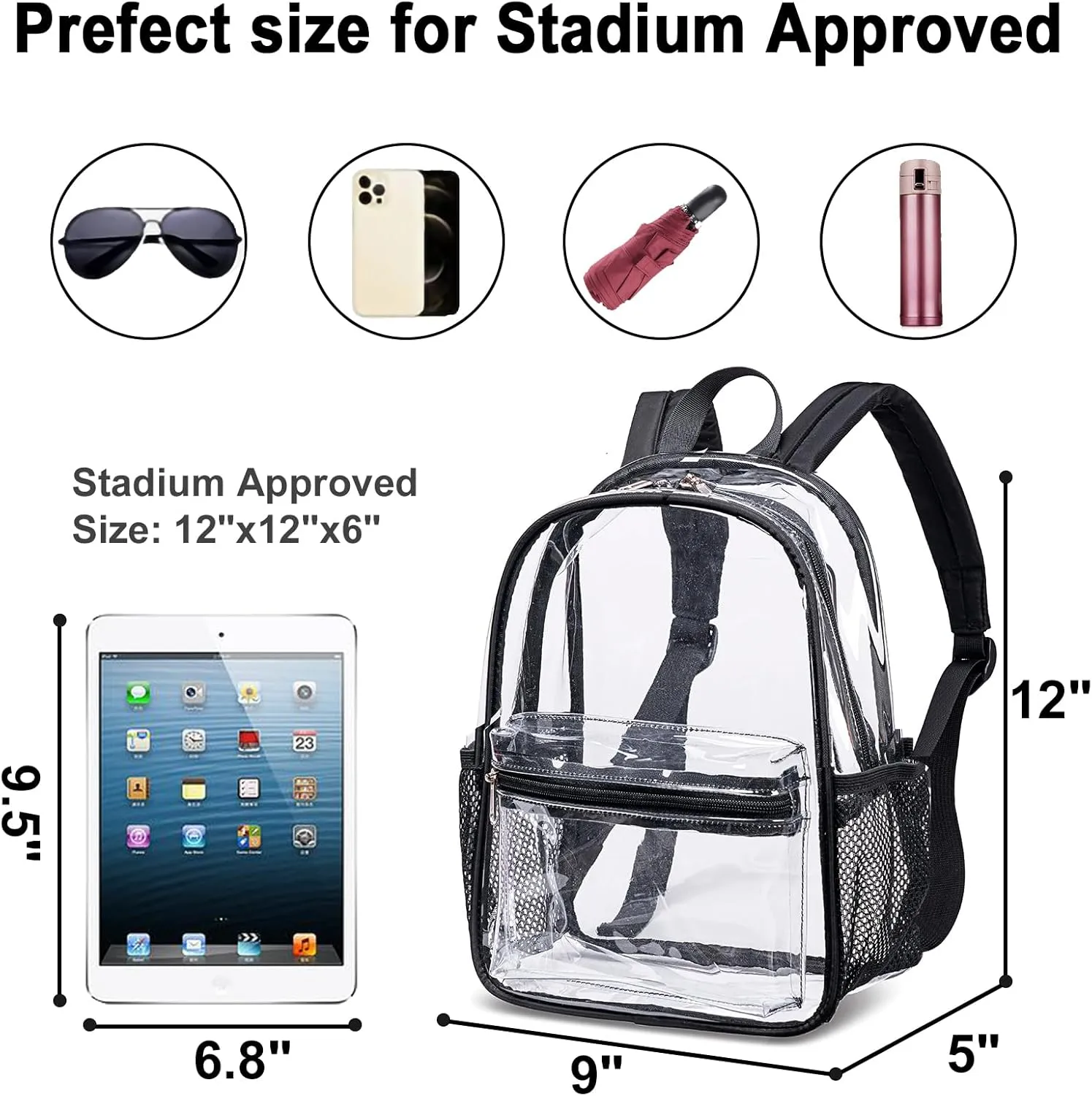 BTOOP Clear Mini Backpack Stadium Events Approved 12x12x6 Small Transparent Bag Plastic See Through Backpacks for Work Festival Security Travel