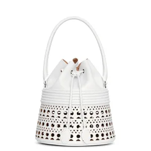 Bucket corset optic white leather bag