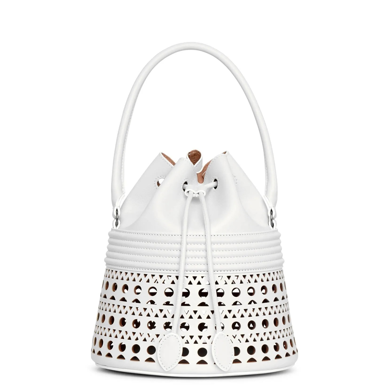Bucket corset optic white leather bag