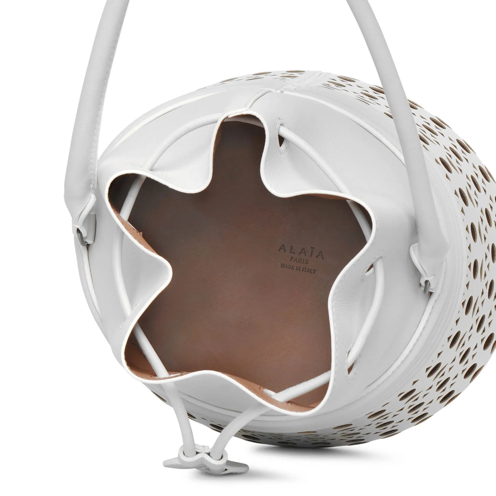 Bucket corset optic white leather bag