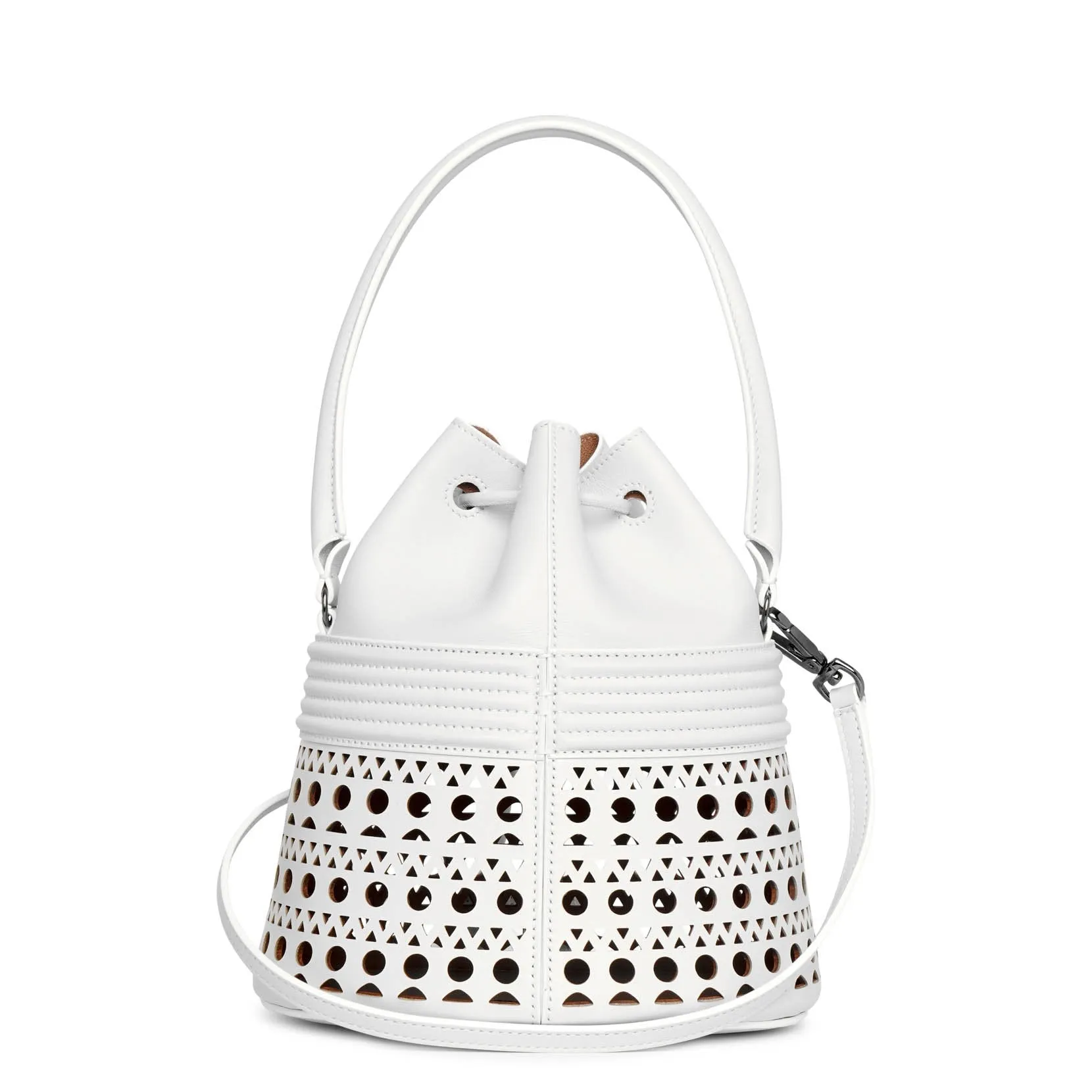 Bucket corset optic white leather bag