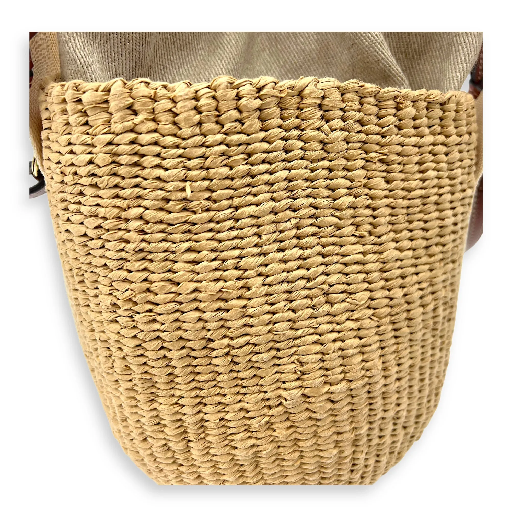 Bucket Crossbody Bag Brown in Jute, Gold hardware