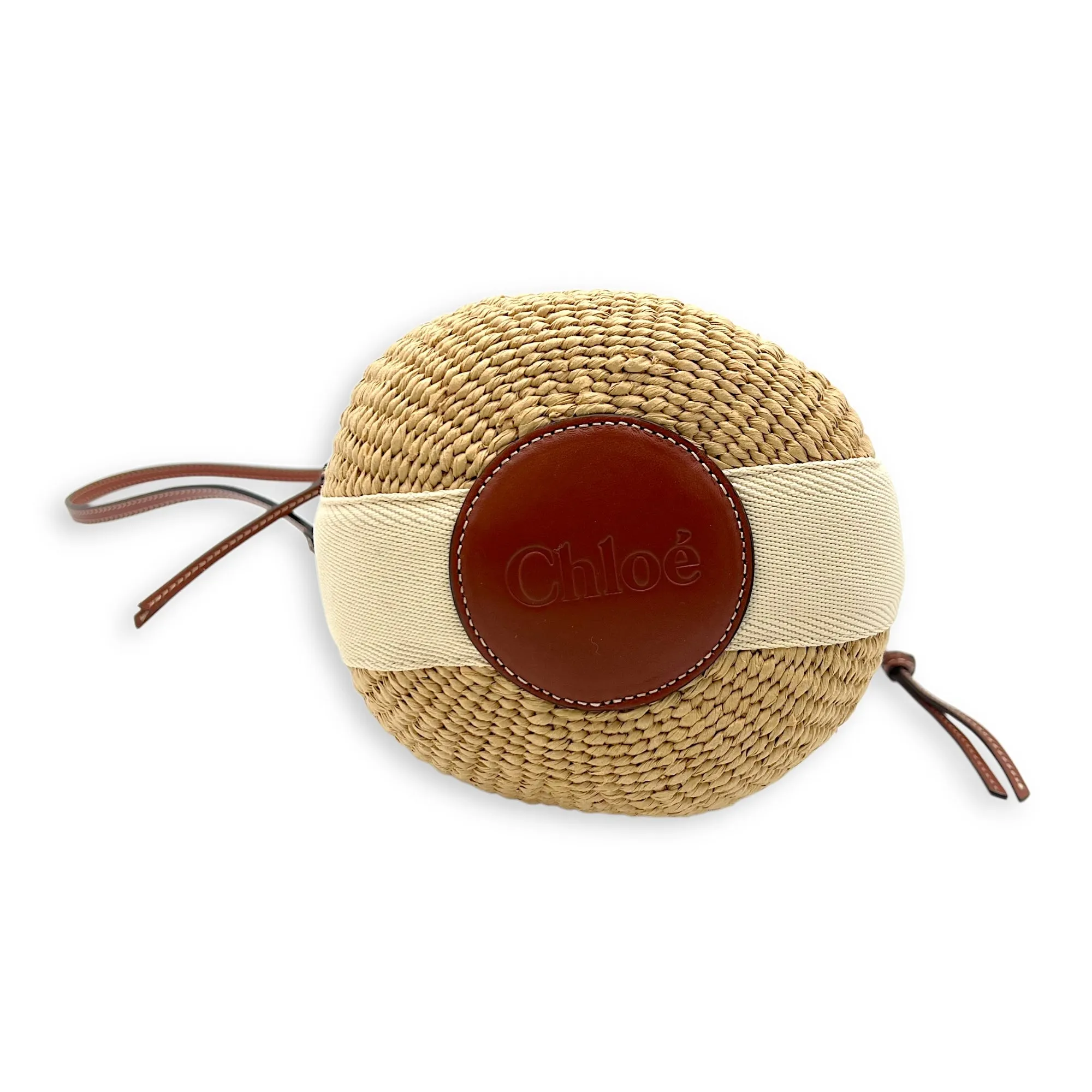 Bucket Crossbody Bag Brown in Jute, Gold hardware