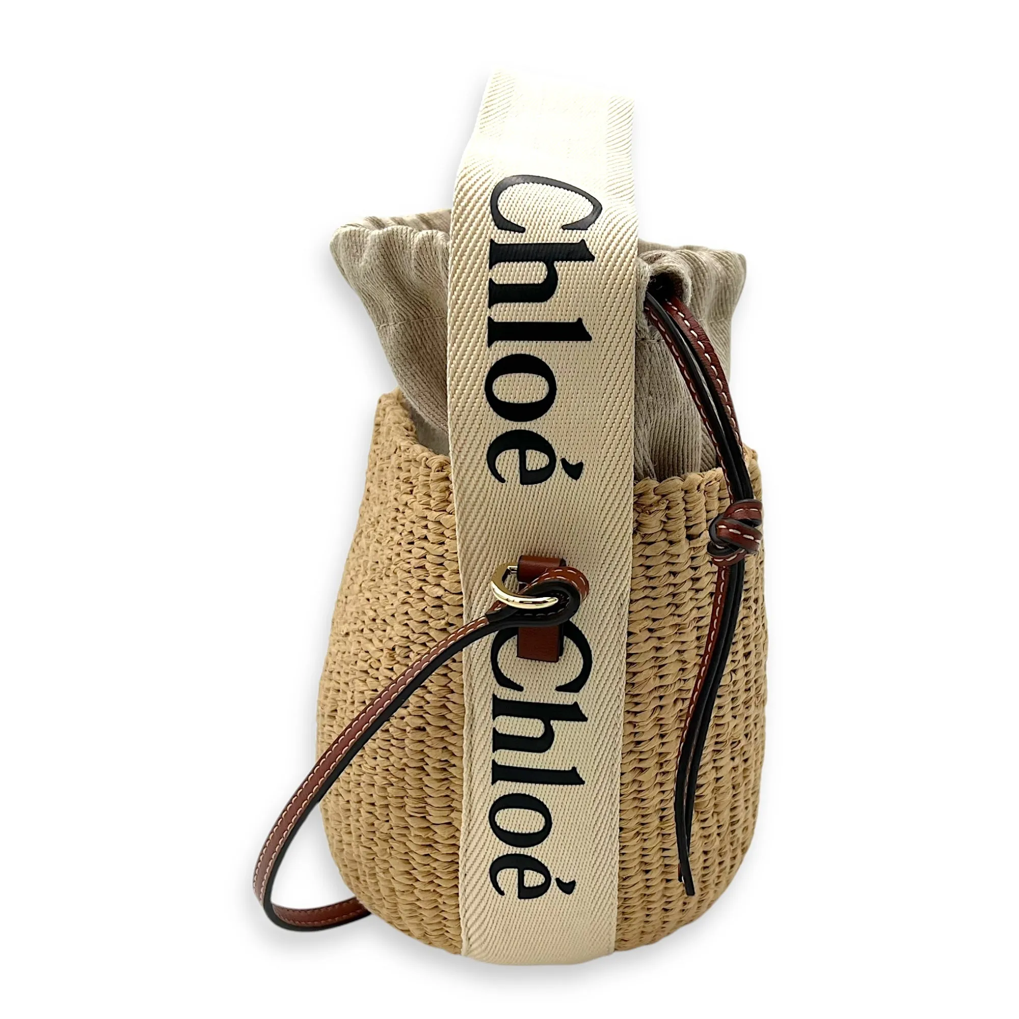Bucket Crossbody Bag Brown in Jute, Gold hardware