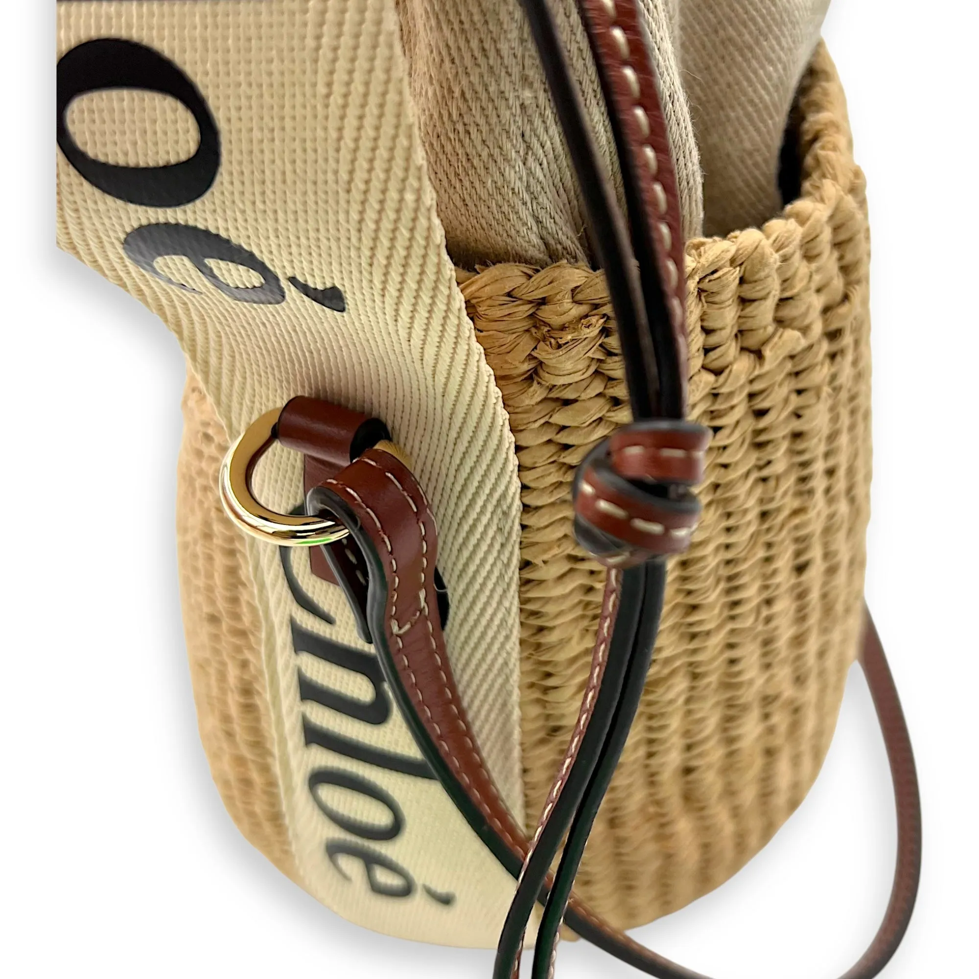 Bucket Crossbody Bag Brown in Jute, Gold hardware