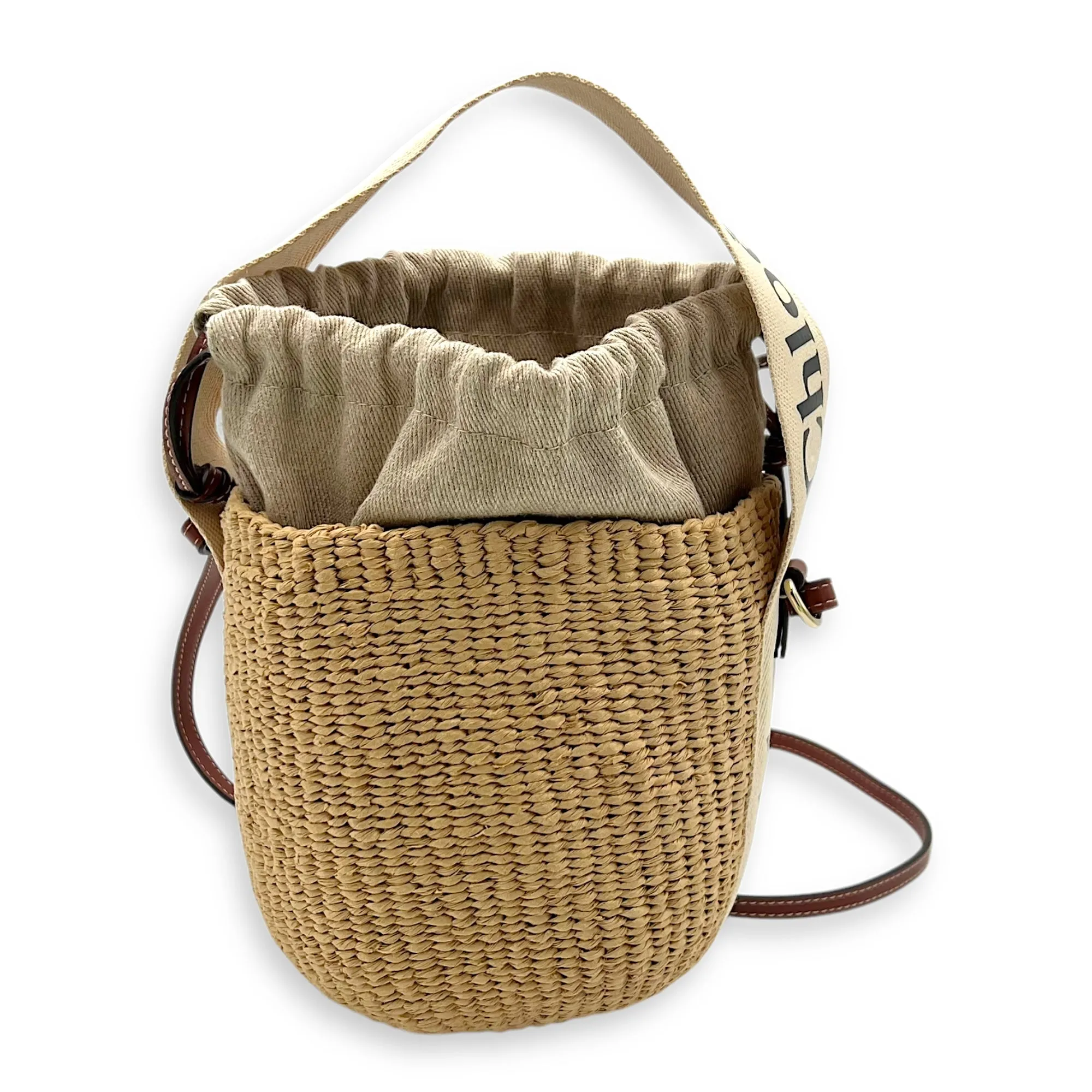 Bucket Crossbody Bag Brown in Jute, Gold hardware