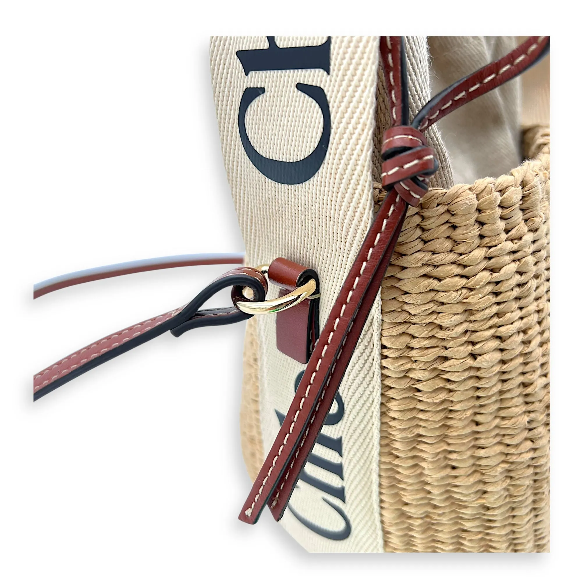 Bucket Crossbody Bag Brown in Jute, Gold hardware