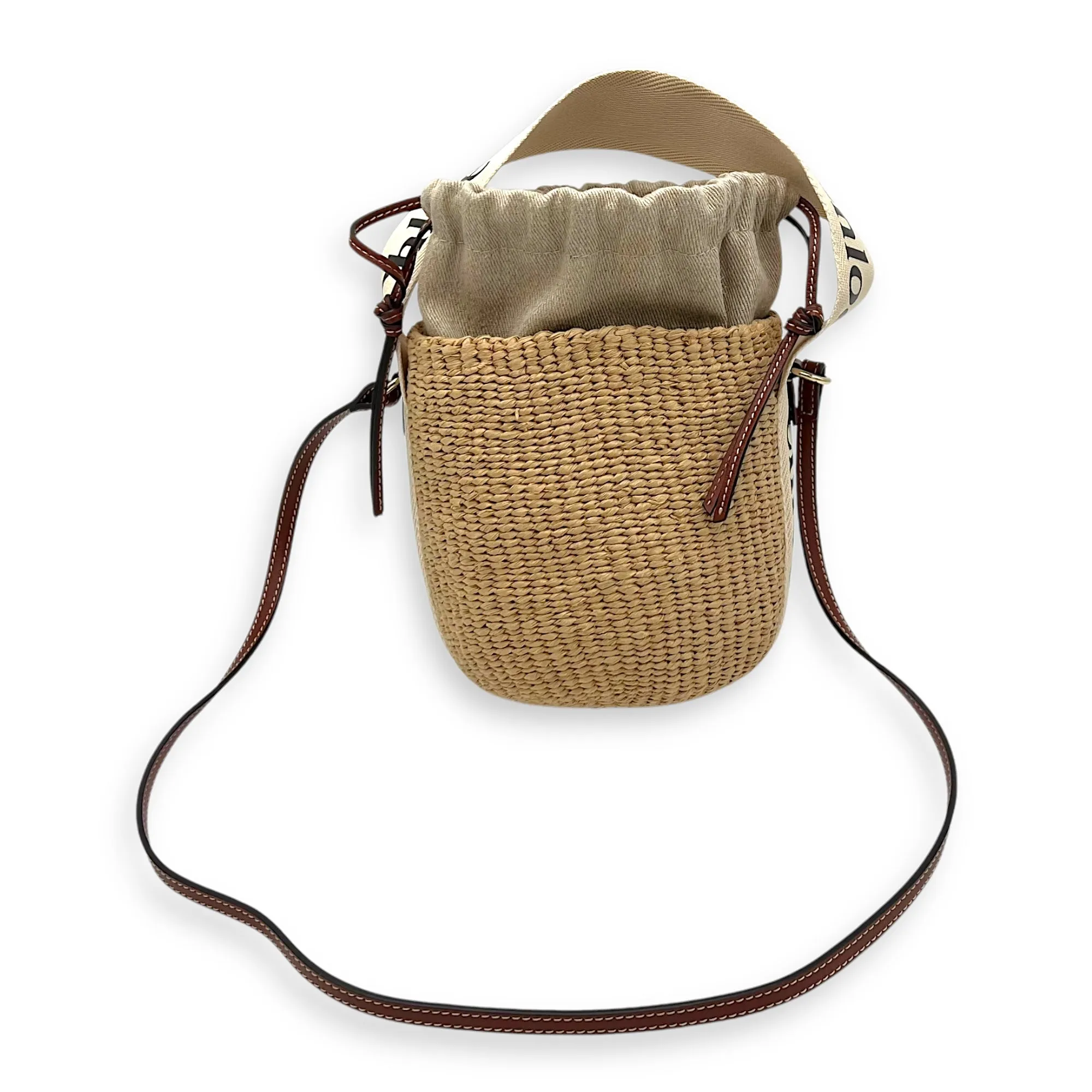 Bucket Crossbody Bag Brown in Jute, Gold hardware