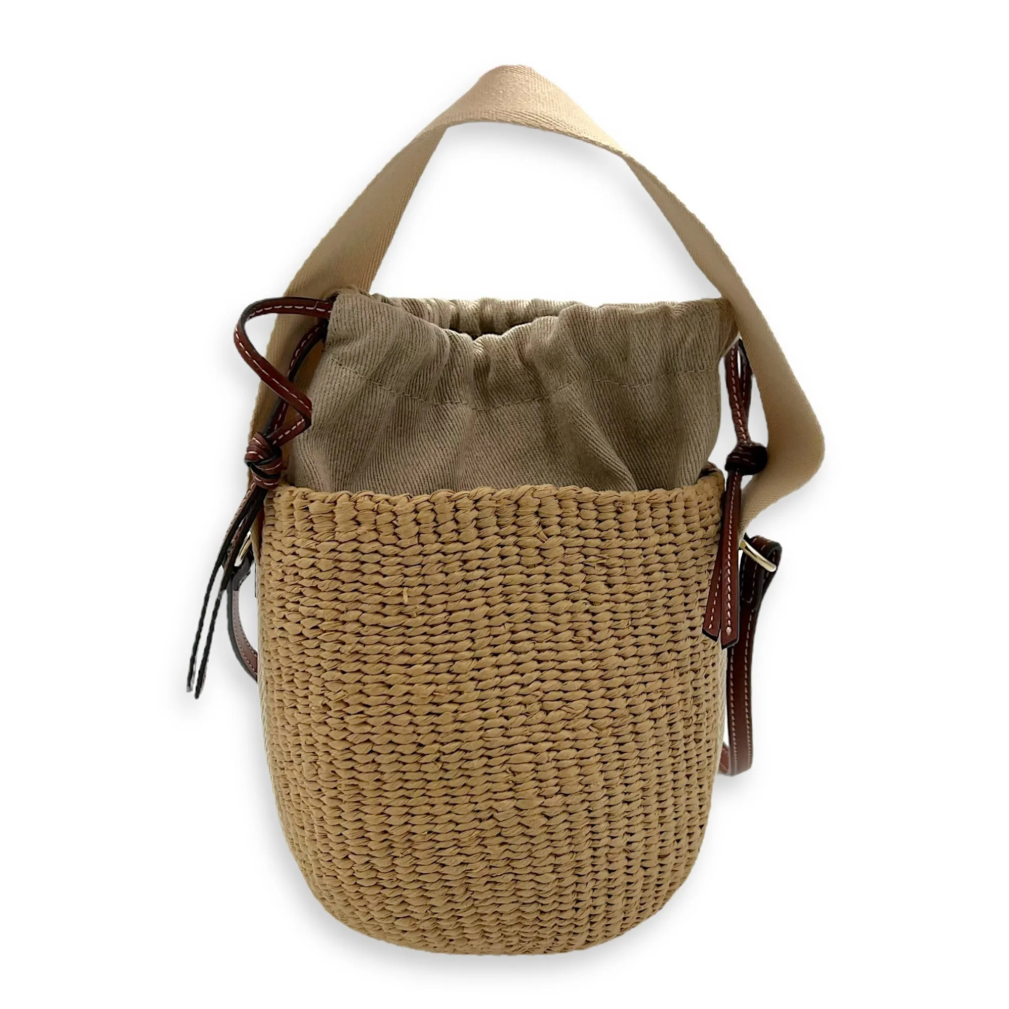 Bucket Crossbody Bag Brown in Jute, Gold hardware