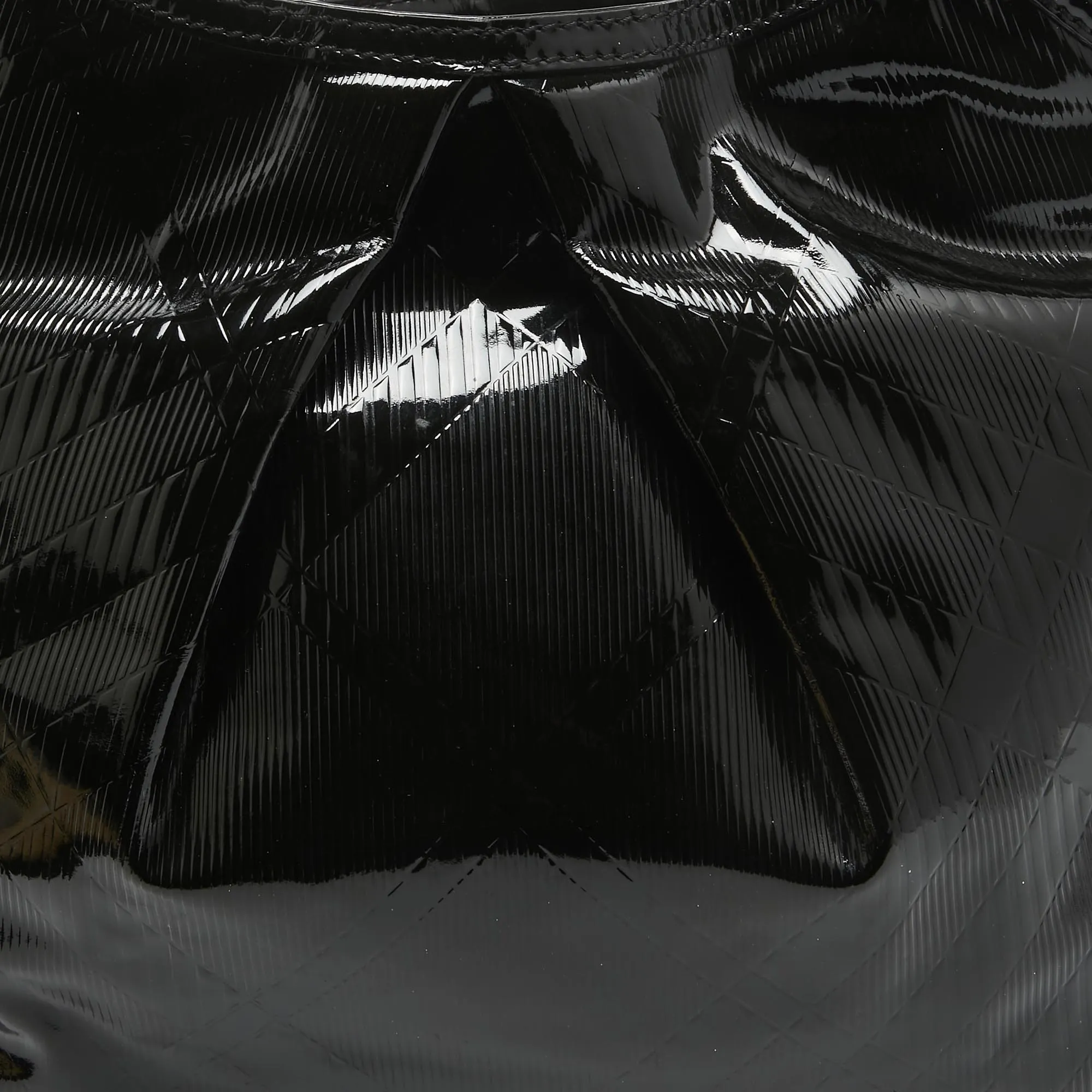 BURBERRY Black Textured Patent Leather Hobo