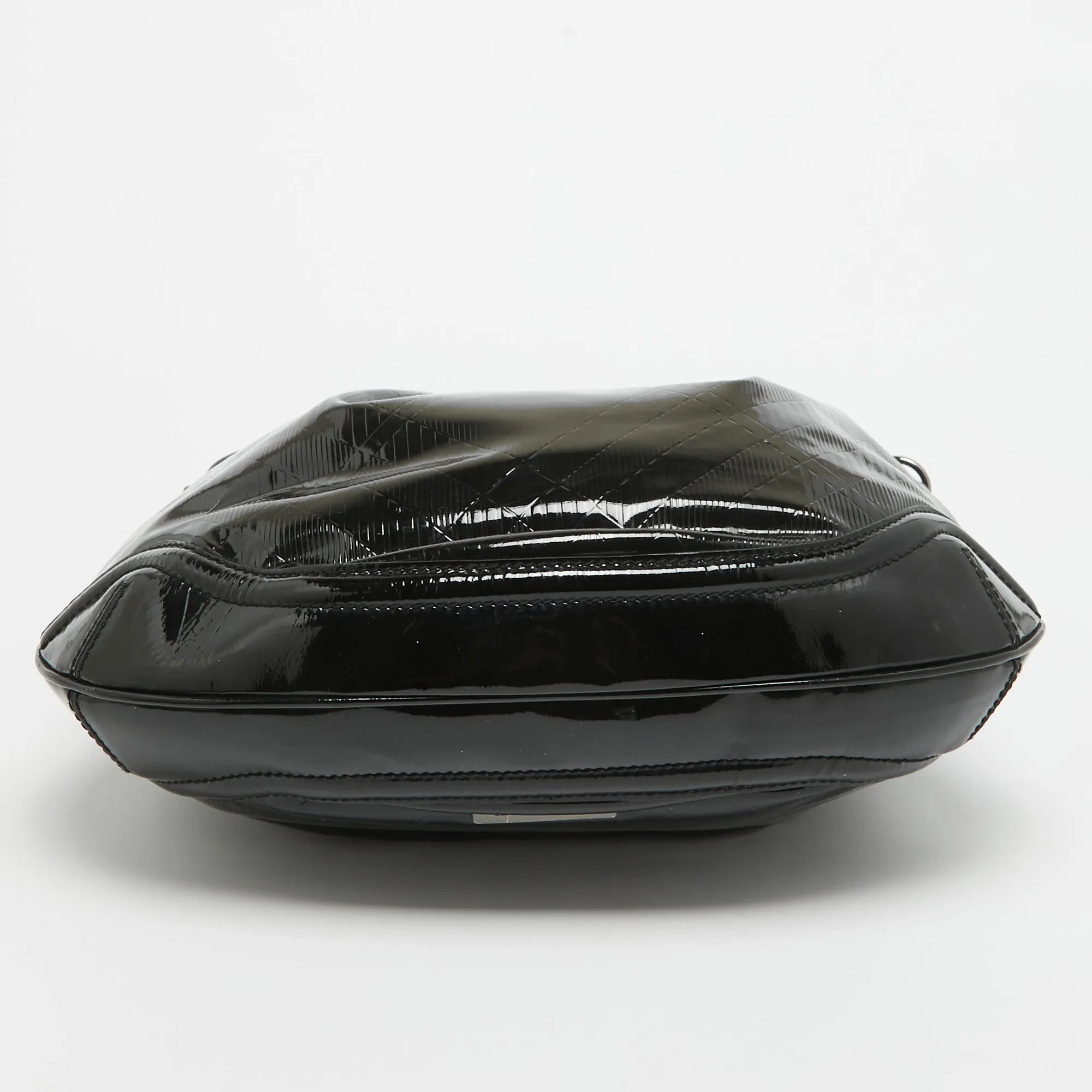BURBERRY Black Textured Patent Leather Hobo