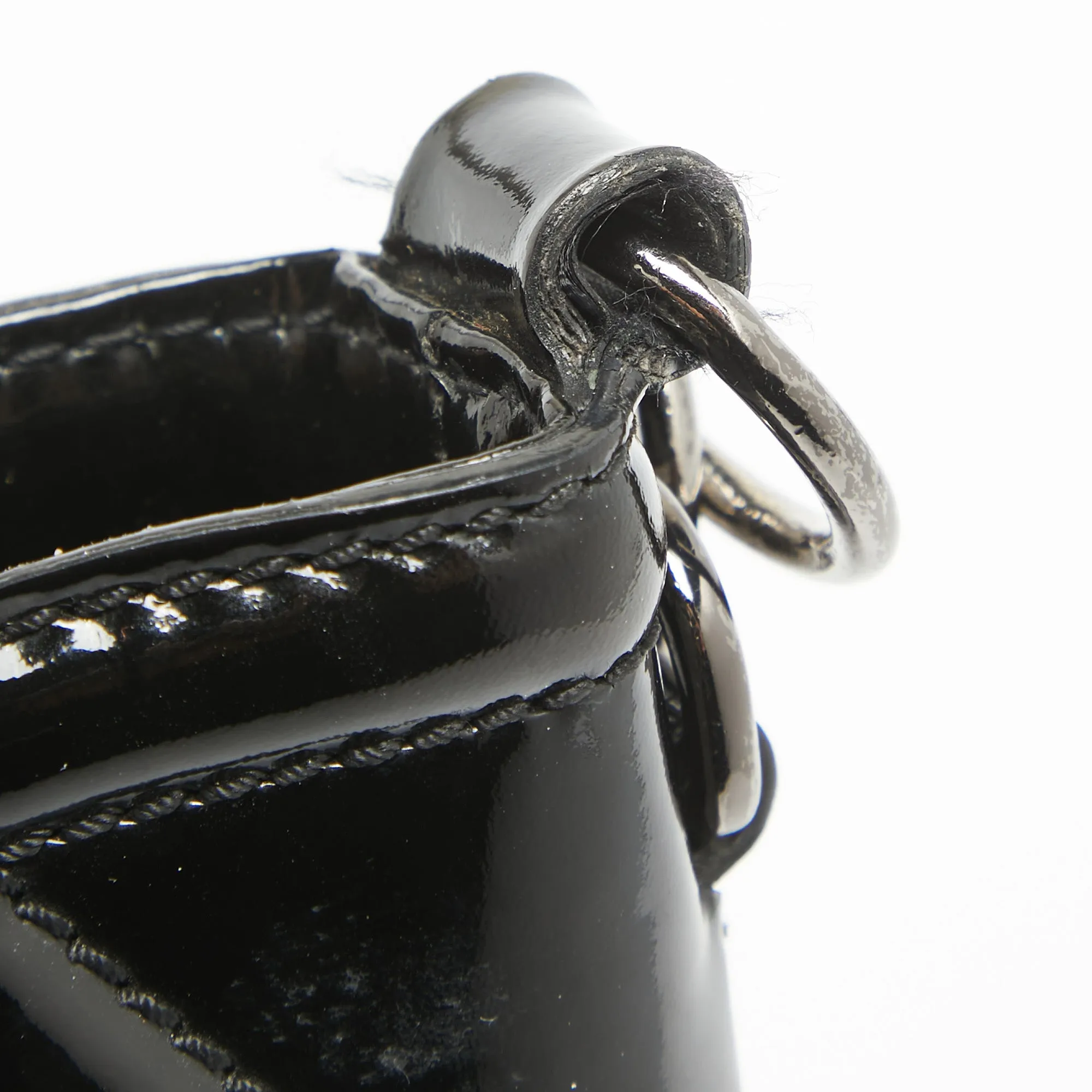 BURBERRY Black Textured Patent Leather Hobo