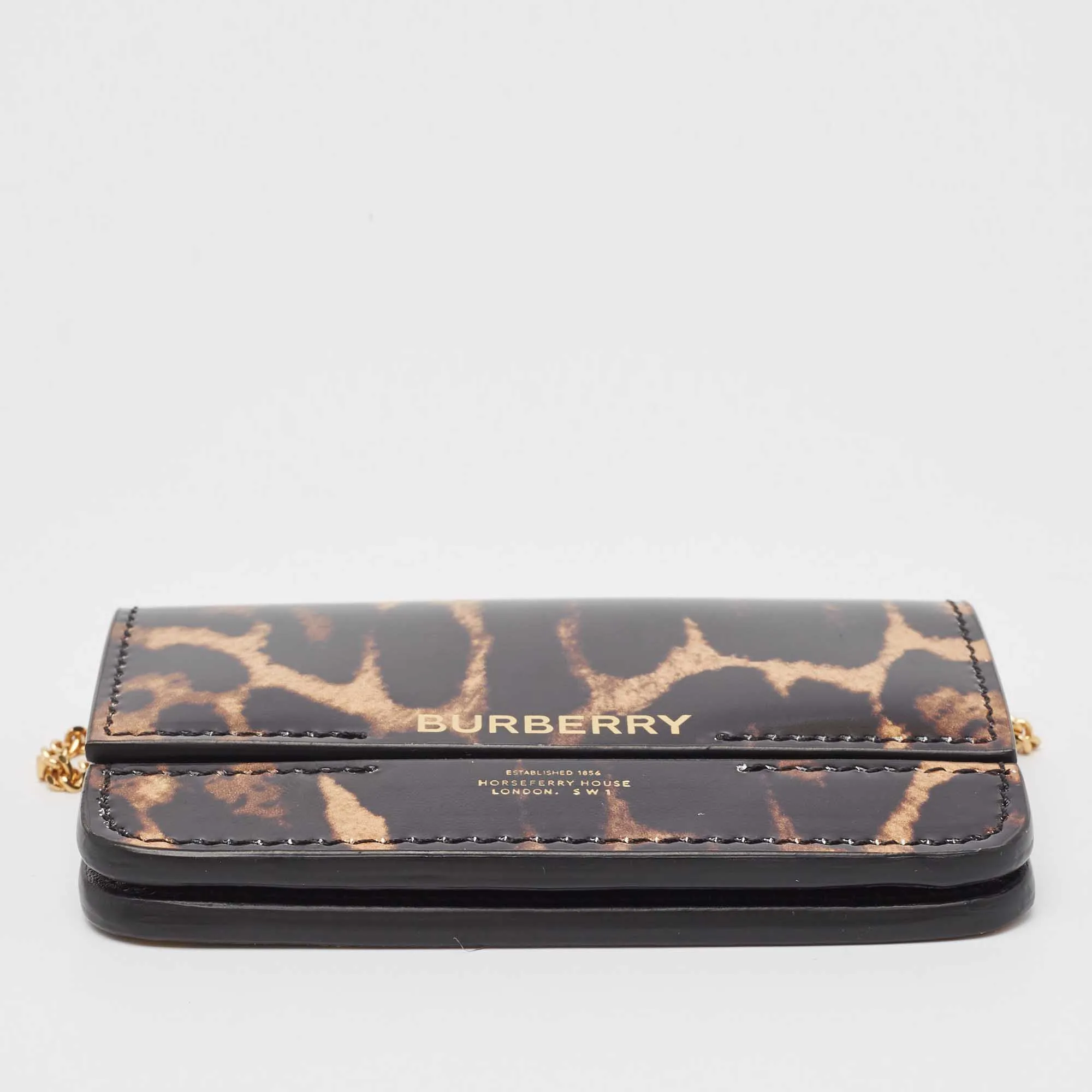 BURBERRY Black/Brown Leopard Print Leather Jody Chain Card Case