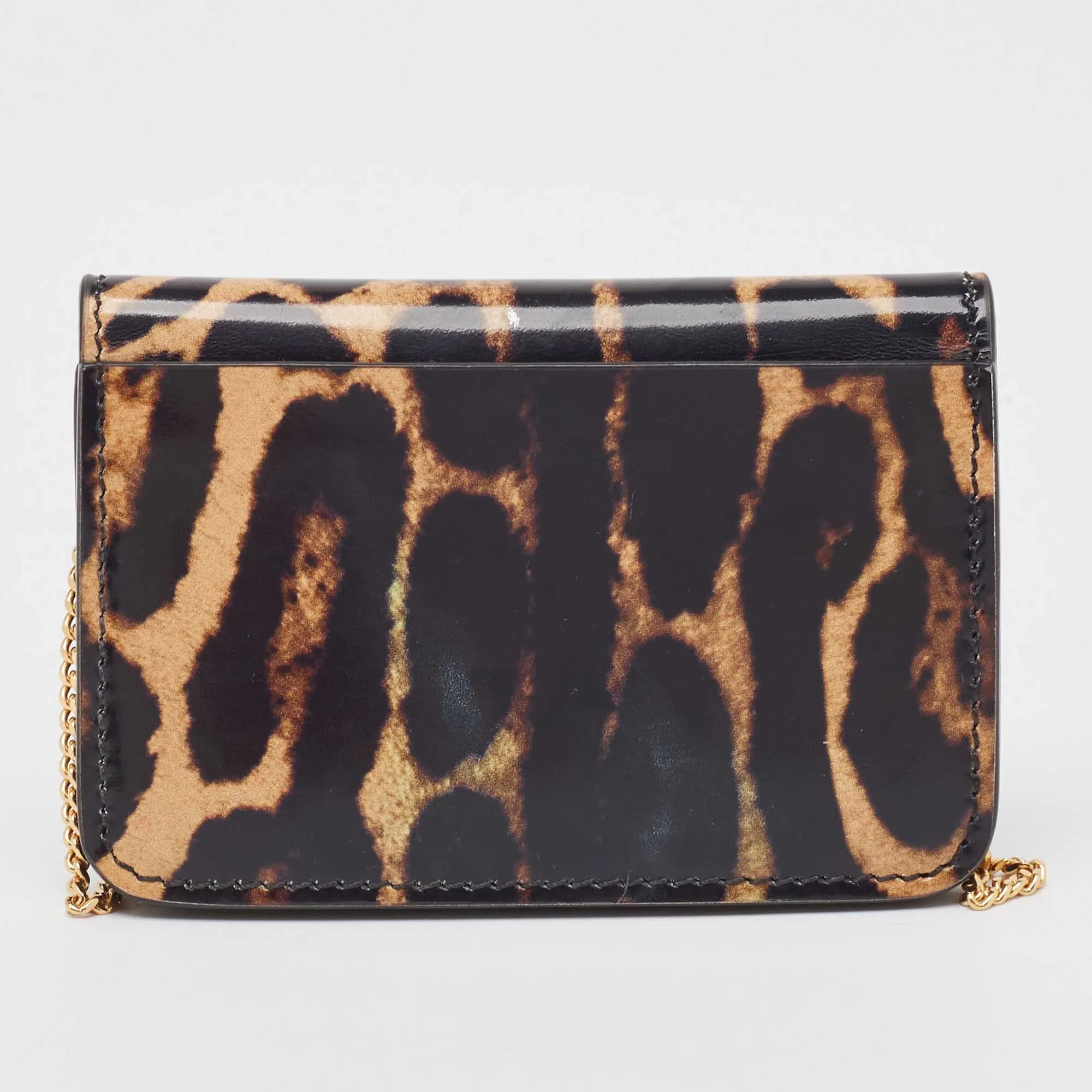 BURBERRY Black/Brown Leopard Print Leather Jody Chain Card Case