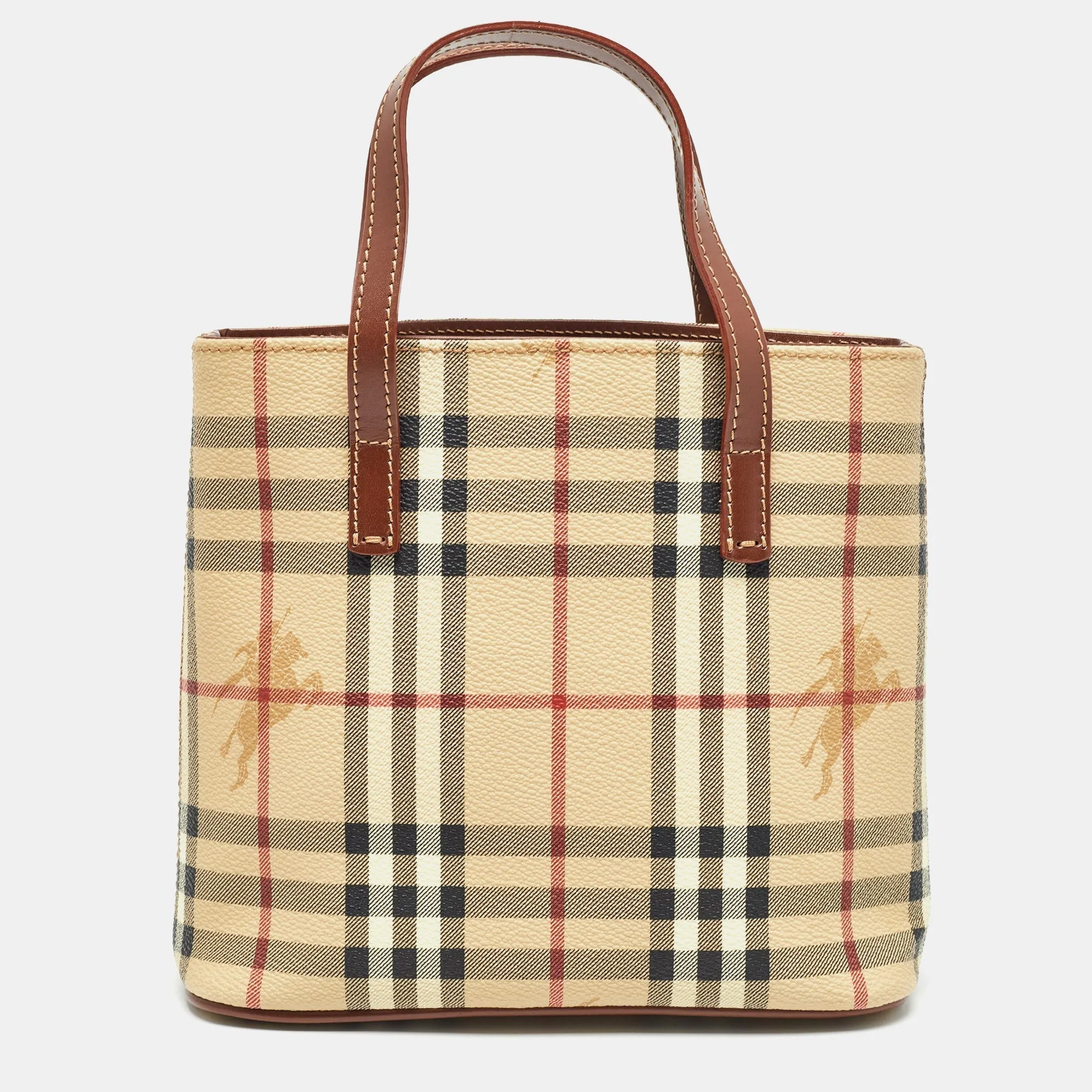 BURBERRY Brown/Beige Haymarket Check Coated Canvas Mini Tote