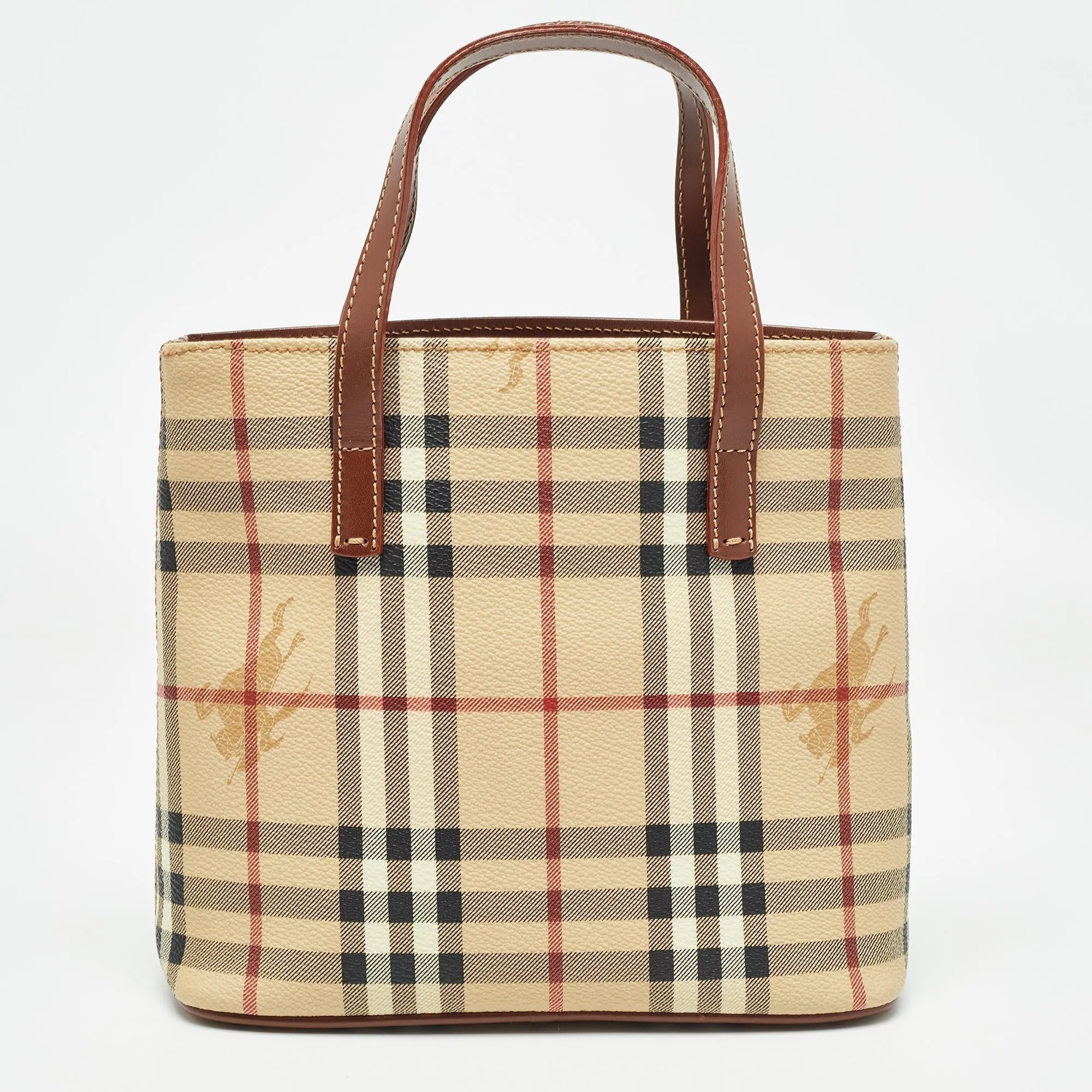 BURBERRY Brown/Beige Haymarket Check Coated Canvas Mini Tote