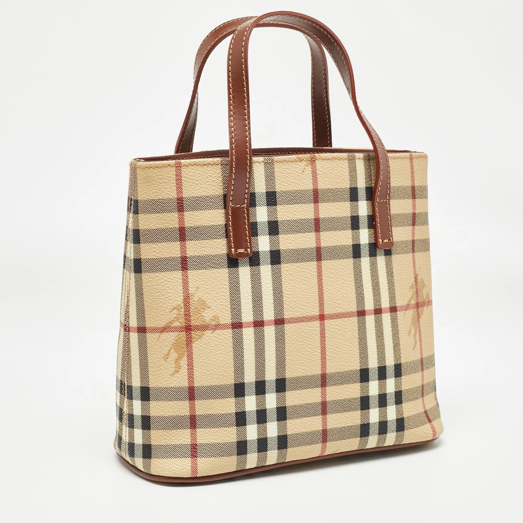 BURBERRY Brown/Beige Haymarket Check Coated Canvas Mini Tote