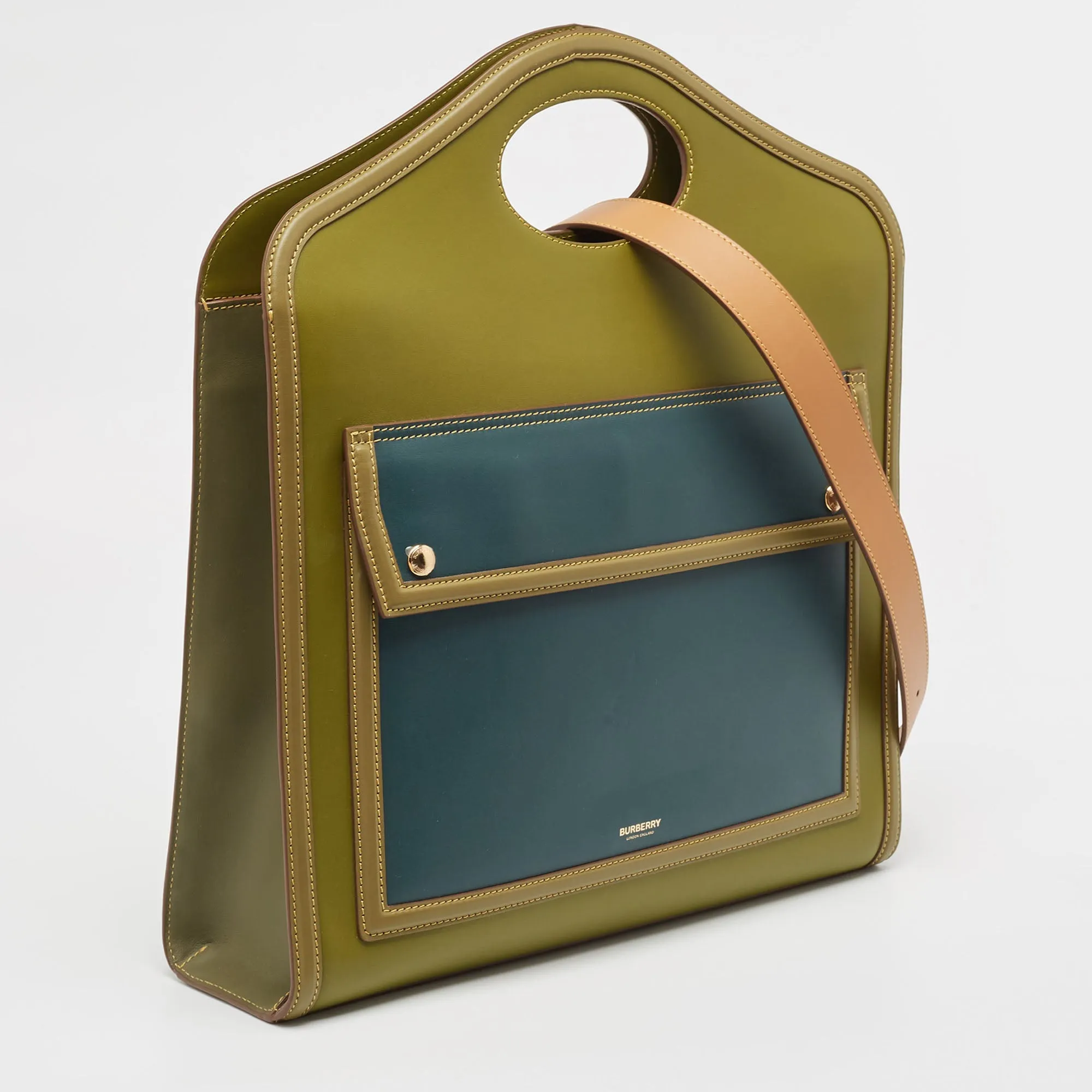 BURBERRY Green/Blue Leather Medium Pocket Bag