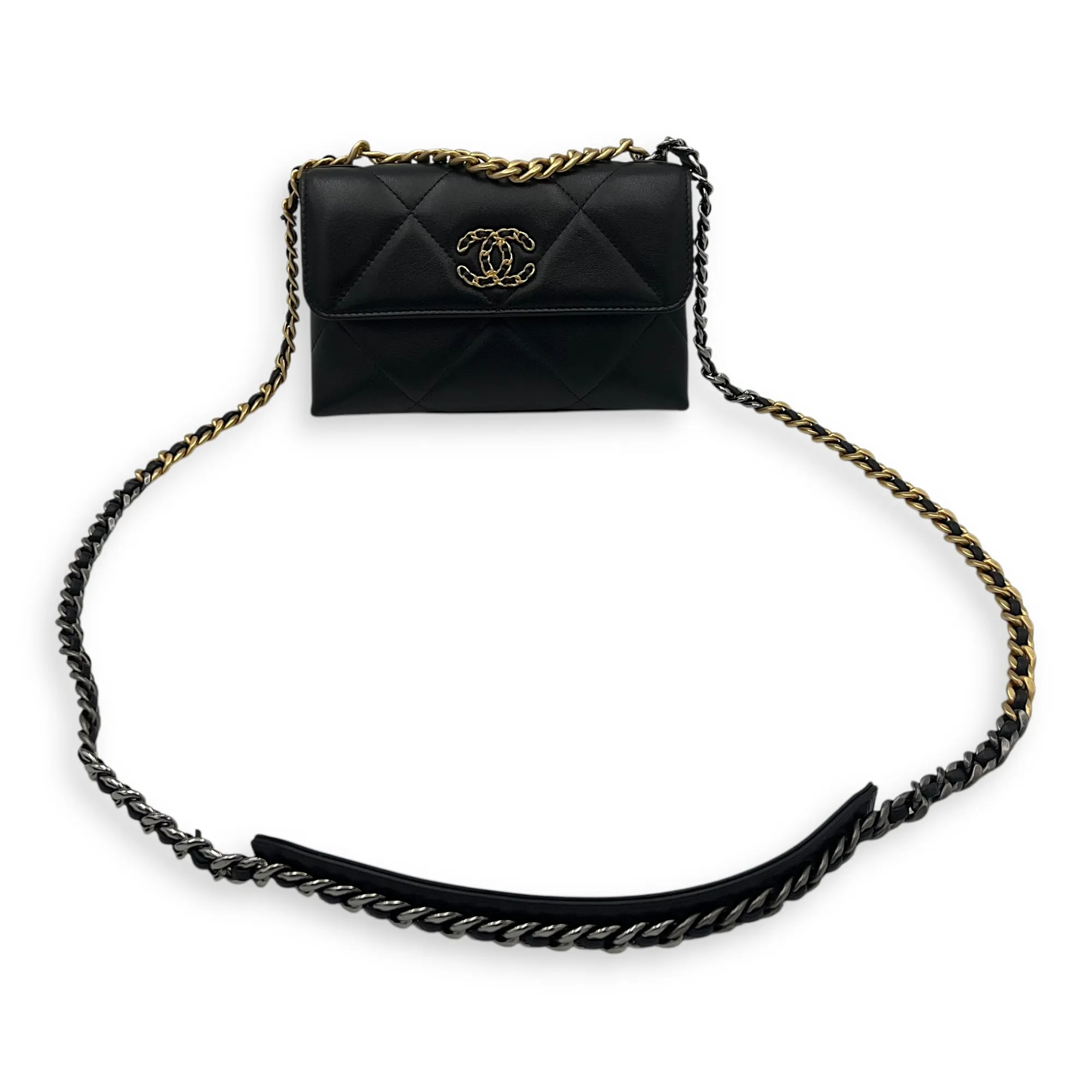 C19 Chain Pouch Black Crossbody Bag in Lambskin, Mixed hardware