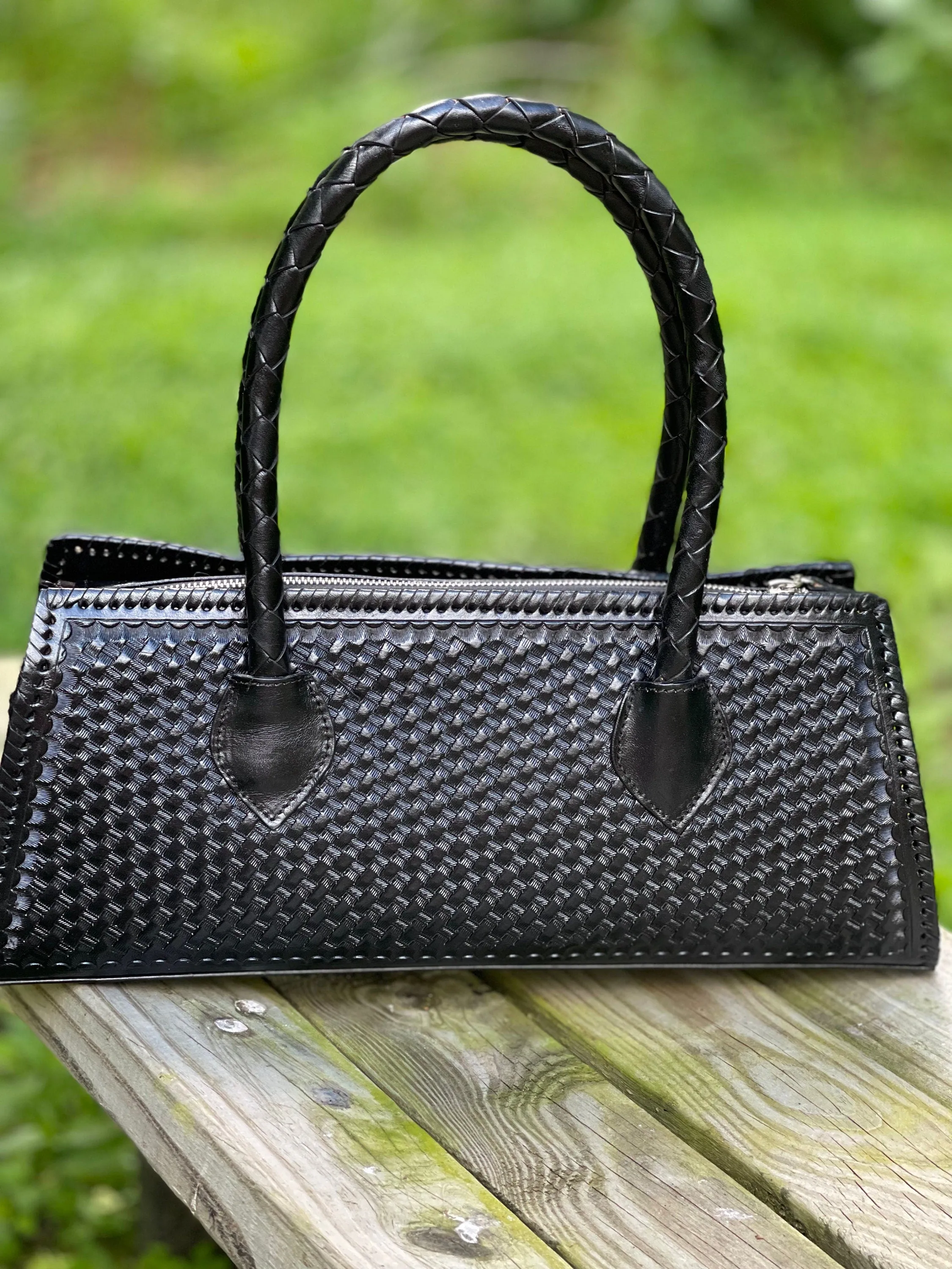 Calf Hair Leather Satchel Bag, "LARGA PELO" GRAY by ALLE