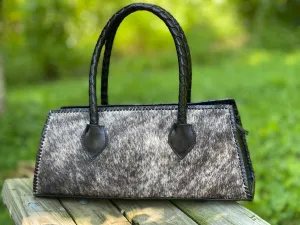Calf Hair Leather Satchel Bag, "LARGA PELO" GRAY by ALLE