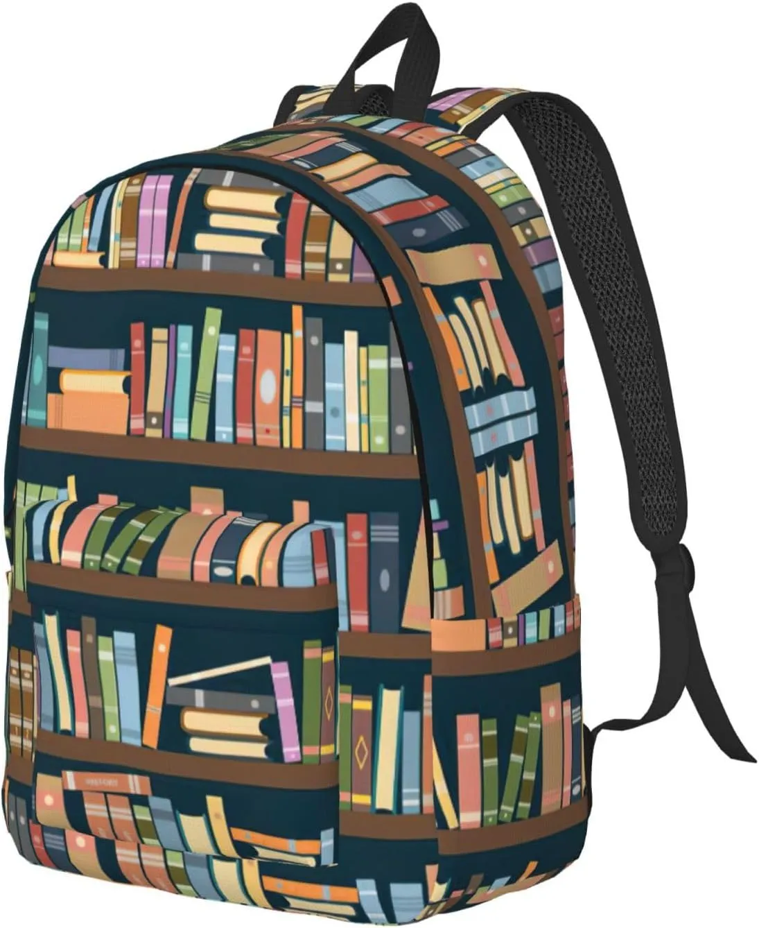 Cartoon Bookshelf Bookworm Print Canvas Backpack Women,Mens Travel Casual Daypack Bookbag For Laptop Work Travel Hiking