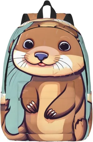 Cartoon Cute Otters Print Canvas Backpack Women,Mens Travel Casual Daypack Bookbag For Laptop Work Travel Hiking