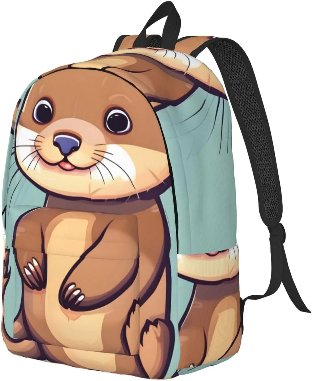Cartoon Cute Otters Print Canvas Backpack Women,Mens Travel Casual Daypack Bookbag For Laptop Work Travel Hiking