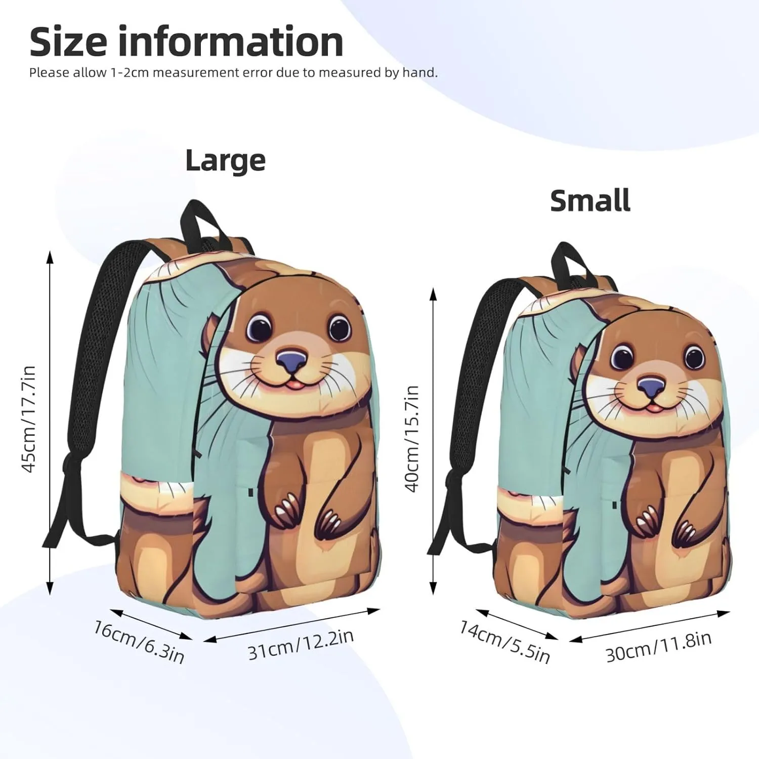 Cartoon Cute Otters Print Canvas Backpack Women,Mens Travel Casual Daypack Bookbag For Laptop Work Travel Hiking