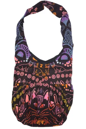 Cat Mandala Print Large Hobo Bag