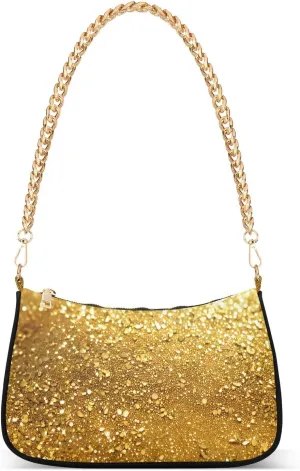 CEBUGI Crossbody Bags for Women Shoulder Purse Golden Glitter Handbags Stylish Clutch Purse with Chain Strap