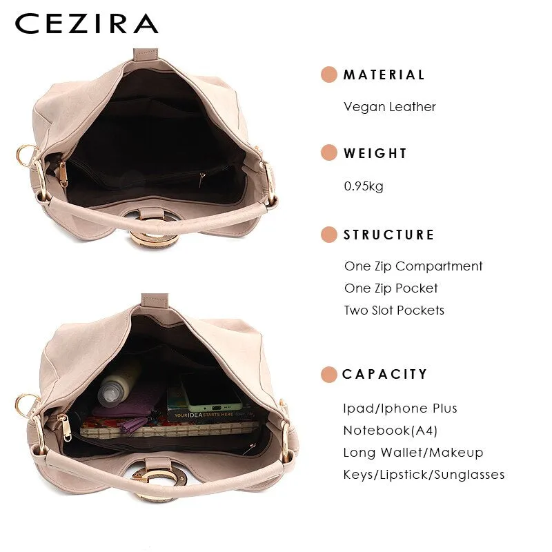 CEZIRA Large Hobo Bags Women Luxury Vegan Leather Shoulder Bags Soft High Quality PU Fashion Casual Ladies Handbags Cross body