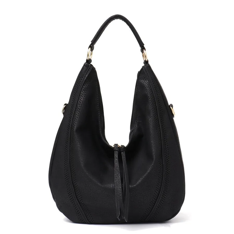 CEZIRA New Fashion Women Handbags Soft Ladies PU Leather Shoulder Bags Hollow Out Large Female Hobos Zipper Tassel Tote Bags