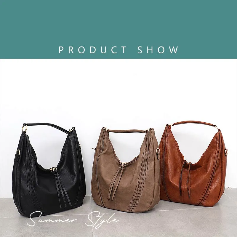 CEZIRA New Fashion Women Handbags Soft Ladies PU Leather Shoulder Bags Hollow Out Large Female Hobos Zipper Tassel Tote Bags