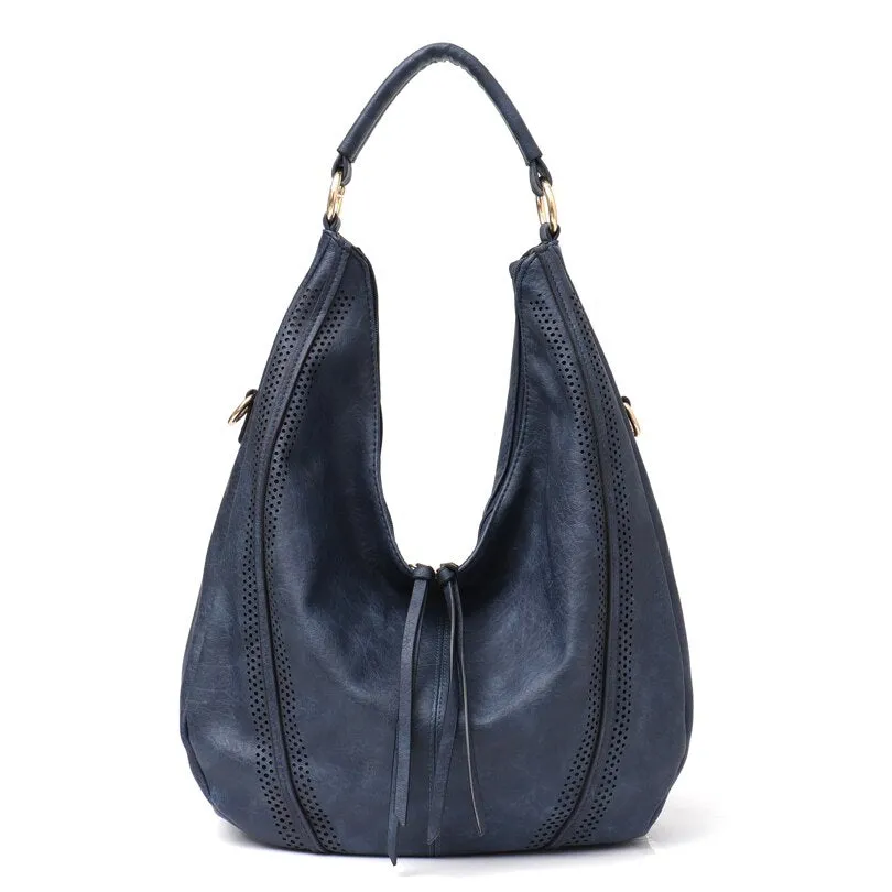 CEZIRA New Fashion Women Handbags Soft Ladies PU Leather Shoulder Bags Hollow Out Large Female Hobos Zipper Tassel Tote Bags