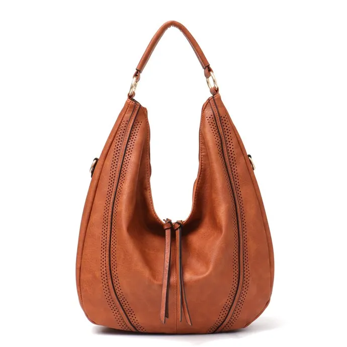 CEZIRA New Fashion Women Handbags Soft Ladies PU Leather Shoulder Bags Hollow Out Large Female Hobos Zipper Tassel Tote Bags