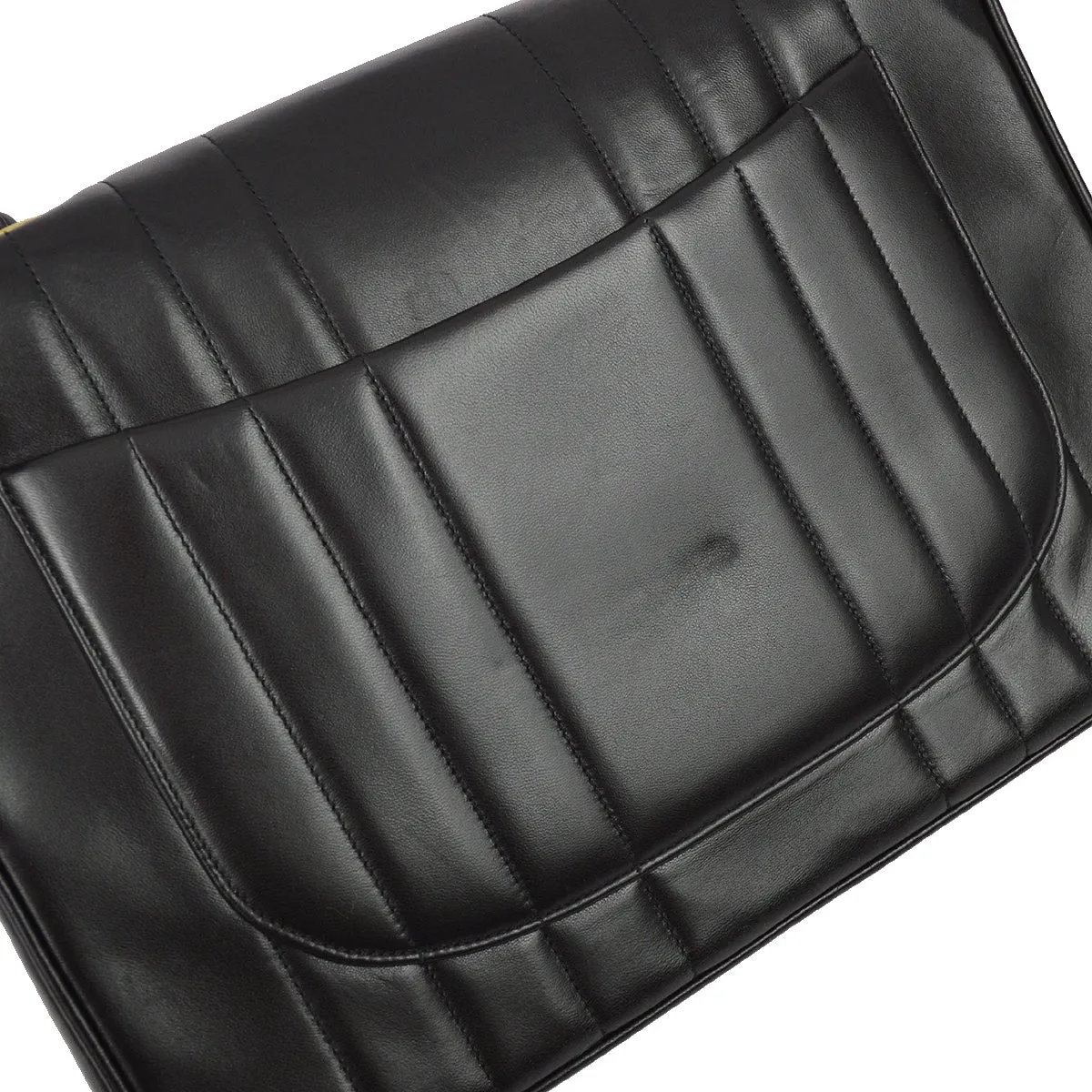 Chanel 1994-1996 Black Lambskin Jumbo Vertical Stitch Classic Flap Bag