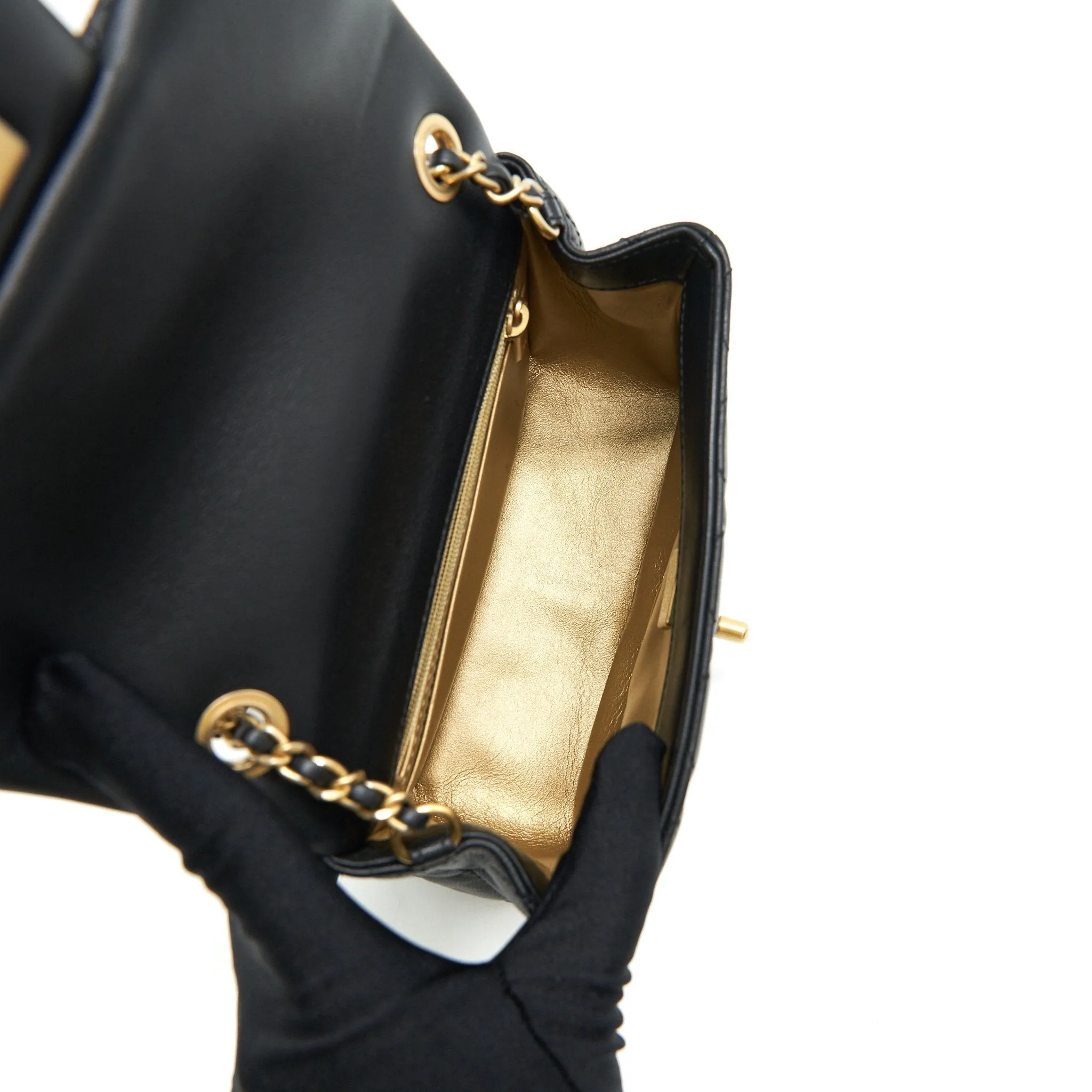 Chanel 21B Pearl Crush Mini Square Flap Bag Black GHW