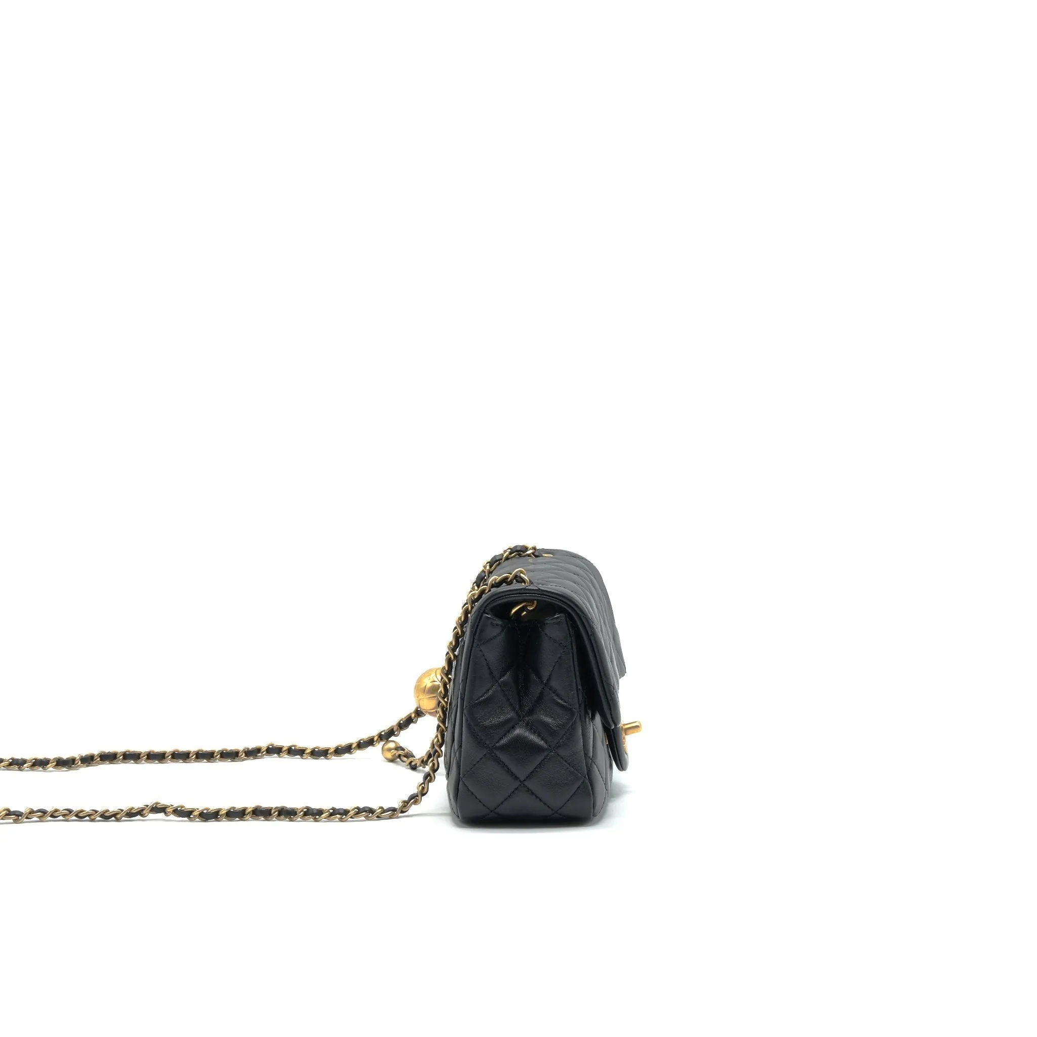 Chanel 21B Pearl Crush Mini Square Flap Bag Black GHW